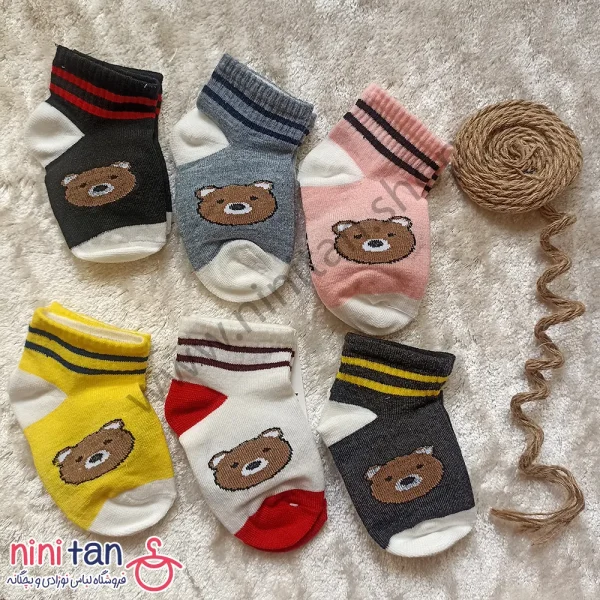جوراب بچگانه سایز 2 طرح تدی دو خط
