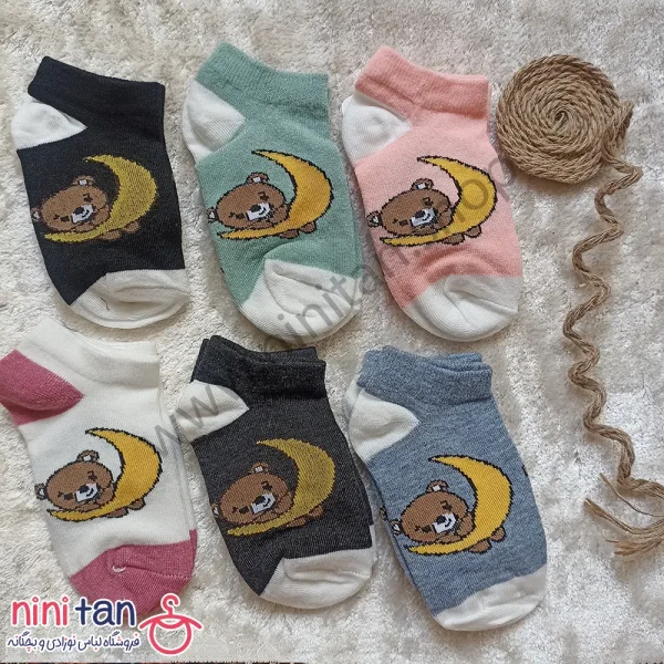 جوراب بچگانه سایز5 مدل خرس و ماه