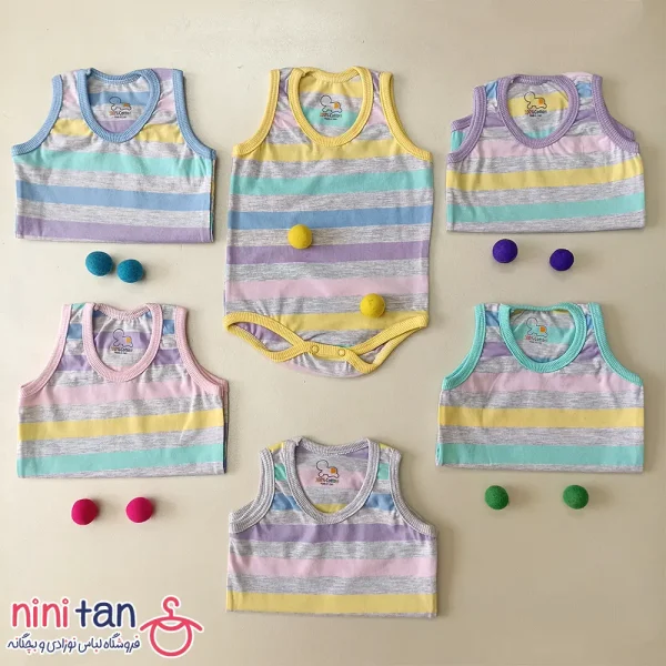 بادی رکابی زیردکمه نوزاد راه راه سایز 1 تا 6