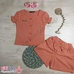 تاپ و شلوارک بچگانه یقه خشتی