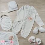 ست بیمارستانی نوزاد 7 تکه دانتل کاری گلدار