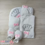 ست بیمارستانی نوزاد 7 تکه سفید پاپیون دار