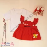 پیراهن دخترانه دوبندی مدل زنبور با تیشرت