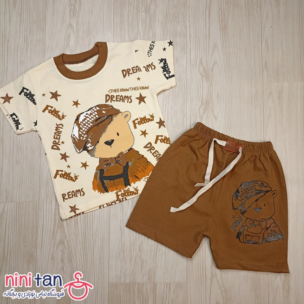 تیشرت و شلوارک بچگانه طرح خرس کلاه و پاپیون