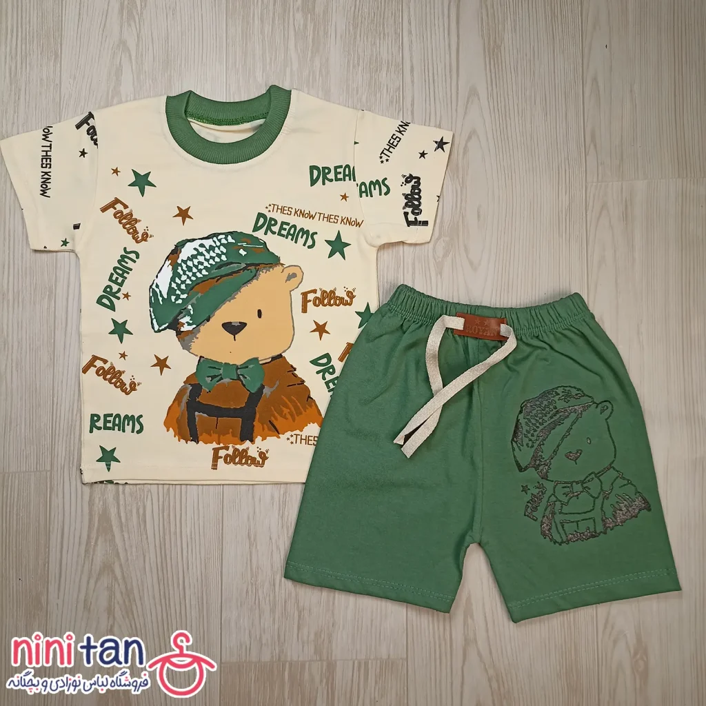 تیشرت و شلوارک بچگانه طرح خرس کلاه و پاپیون