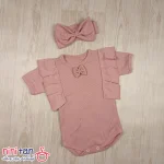 بادی دخترانه آستین کوتاه با هد سایز 1 تا 3