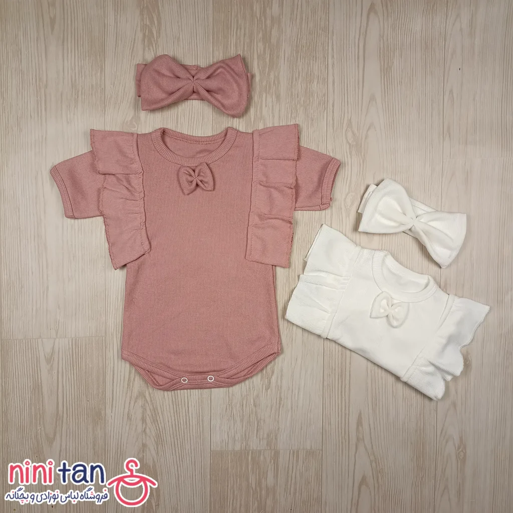 بادی دخترانه آستین کوتاه با هد سایز 1 تا 3