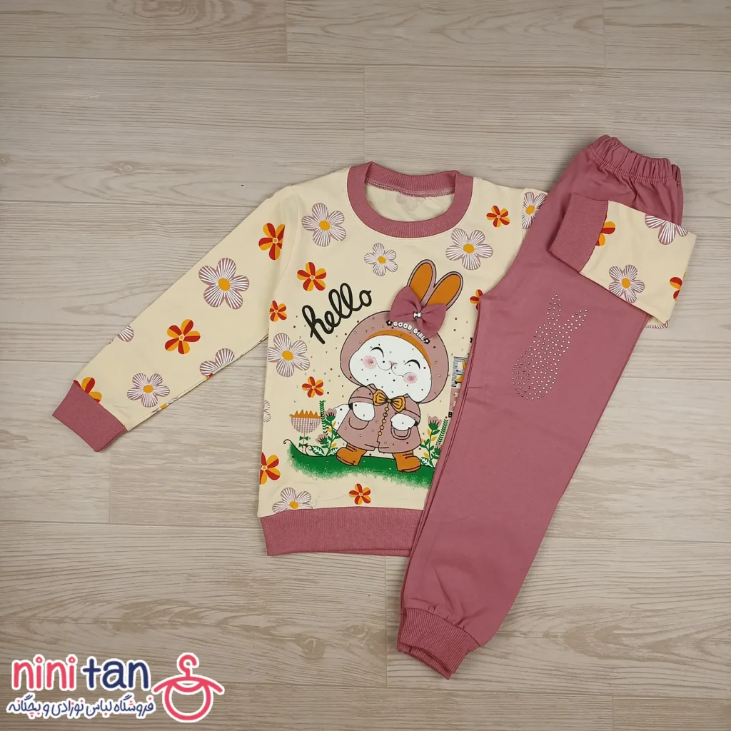 بلوز شلوار بچگانه دخترانه طرح خرگوش و پاپیون
