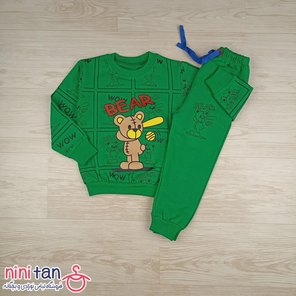بلوز شلوار بچگانه طرح خرس بیسبال