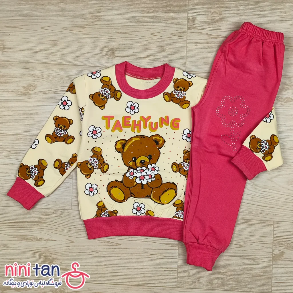 بلوز شلوار بچگانه دخترانه خرس و گل سایز ۳۵ تا ۵۰