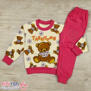 بلوز شلوار بچگانه دخترانه خرس و گل سایز ۳۵ تا ۵۰