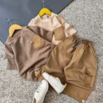 تیشرت شلوارک بچگانه مجلسی بیسکوییتی 45 - 55 قهوه ای - Image 3