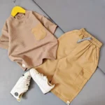 تیشرت شلوارک بچگانه مجلسی بیسکوییتی 45 - 55 قهوه ای - Image 4